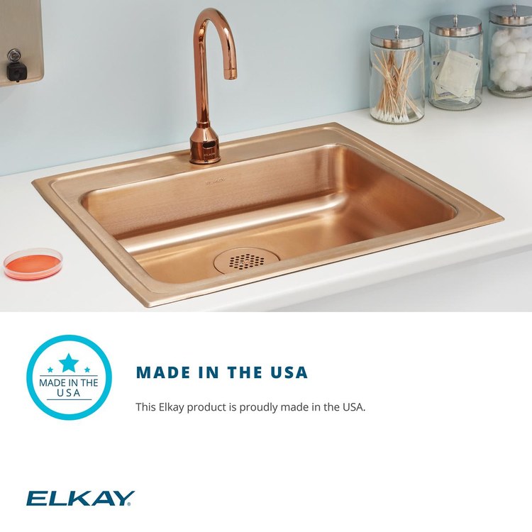 Kitchen Sink 19.5 x 19 Inch Single Bowl ADA Copper Drop-In Rectangle Drain Location Rear Center Depth 4-1/2 Inch Bottom Only Pads - Frankwebs