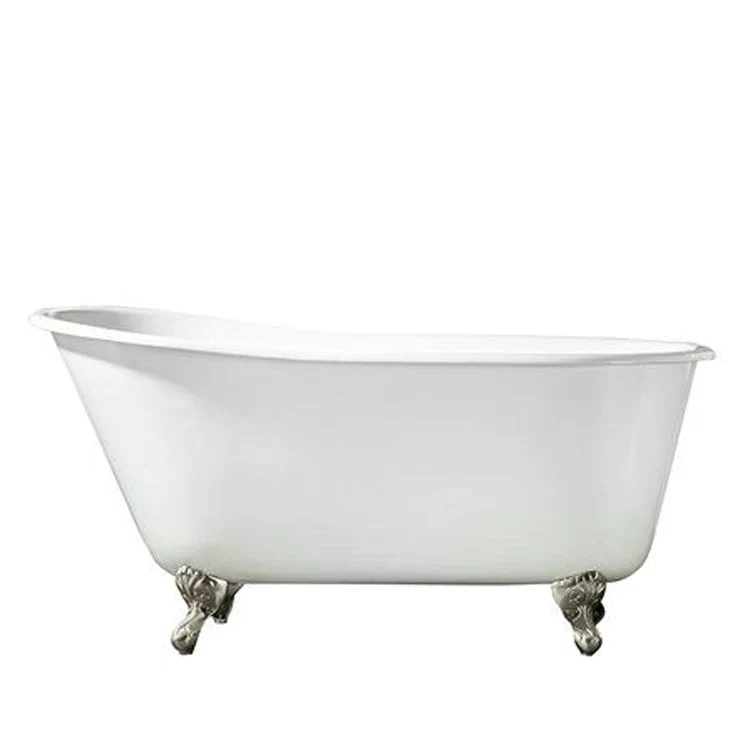 Freestanding Tub Gareth 53 Inch Slipper Oval Cast Iron White/Polished Chrome Ball and Claw Feet No Faucet Holes - Frankwebs