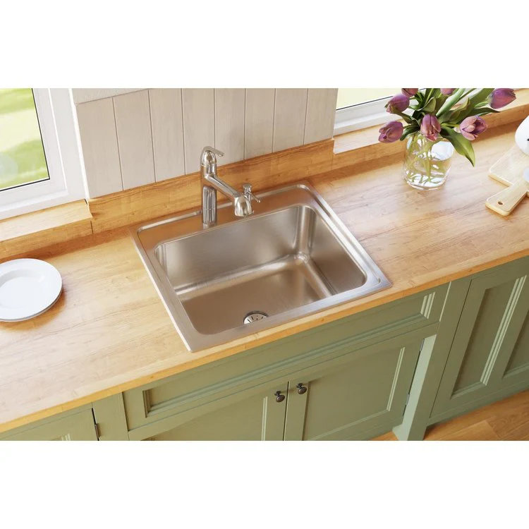 Kitchen Sink Lustertone Classic 25 x 22 Inch Single Bowl with Perfect Drain 3 Hole Lustrous Satin Drop-In - Frankwebs