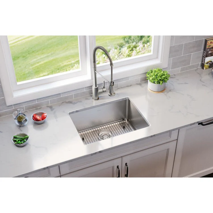 Sink Kit Lustertone Iconix 23.5 x 18.25 Inch Single Bowl Luminous Satin Bottom Grid Drain Strainer - Frankwebs