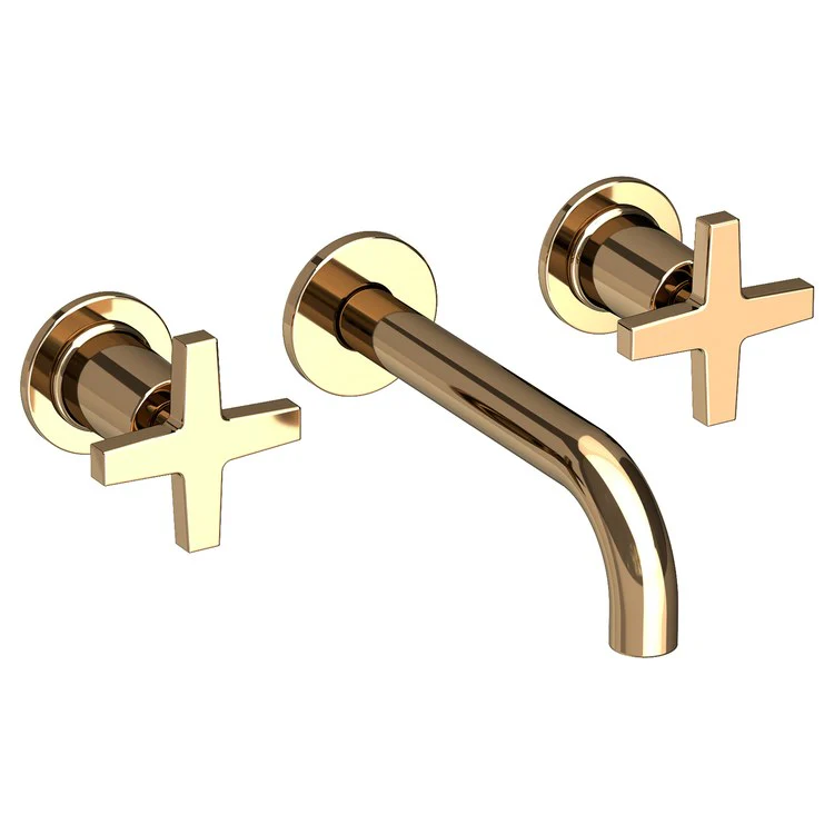 Lavatory Faucet Dorrance Wall Mount 8 Inch Spread 2 Cross ADA Watersense French Gold PVD 1.2 Gallons Per Minute Brass Less Drain Spout Reach 7-1/9 Inch - Frankwebs