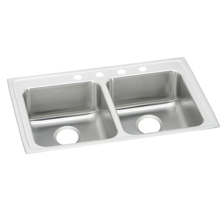 Kitchen Sink Lustertone Classic 29 x 22 Inch Double Bowl Equal 1 Hole ADA Lustrous Satin Drop-In Rectangle Drain Location Rear Center Depth 5-1/2 Inch Bottom Only Pads - Frankwebs