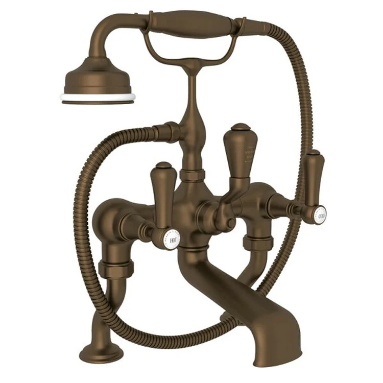 Tub Filler Georgian Era Exposed Deck Mount with Handshower 3 White Porcelain Lever Fixed Spout Polished Chrome - Frankwebs