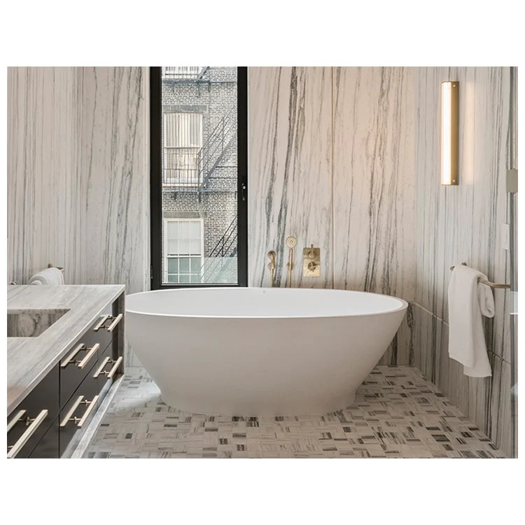 Soaking Tub Alissa 64.75 x 33.5 Inch Freestanding Center Biscuit Matte Sculpturestone 90 Gallons 21-5/8 Inch - Frankwebs