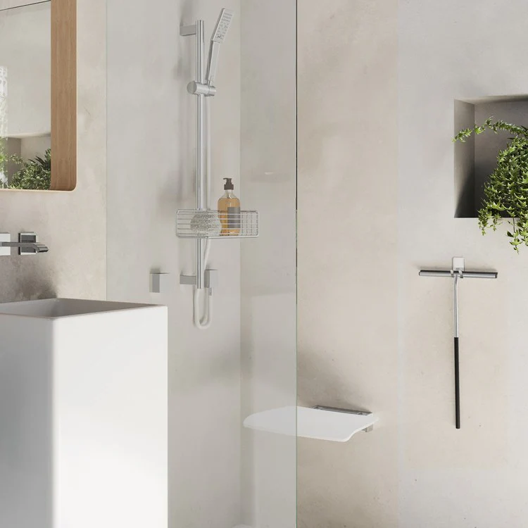 Shower Squeegee Sideline with Silicone Blade Chrome/Matte Black Wall Mount Extra Long Shaft 9-1/2 x 19-1/2 Inch - Frankwebs