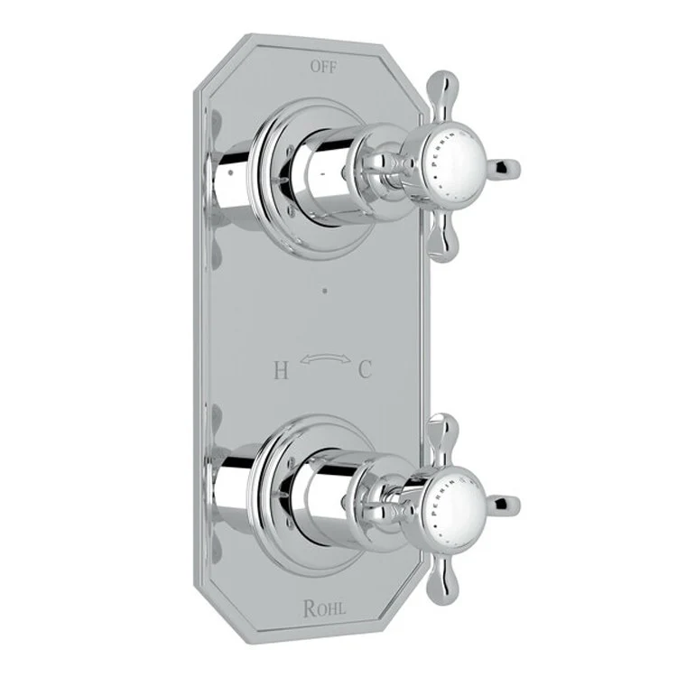 Thermostatic Trim Edwardian 1/2 Inch with Diverter Flat Edge 2 Cross Polished Chrome Brass - Frankwebs