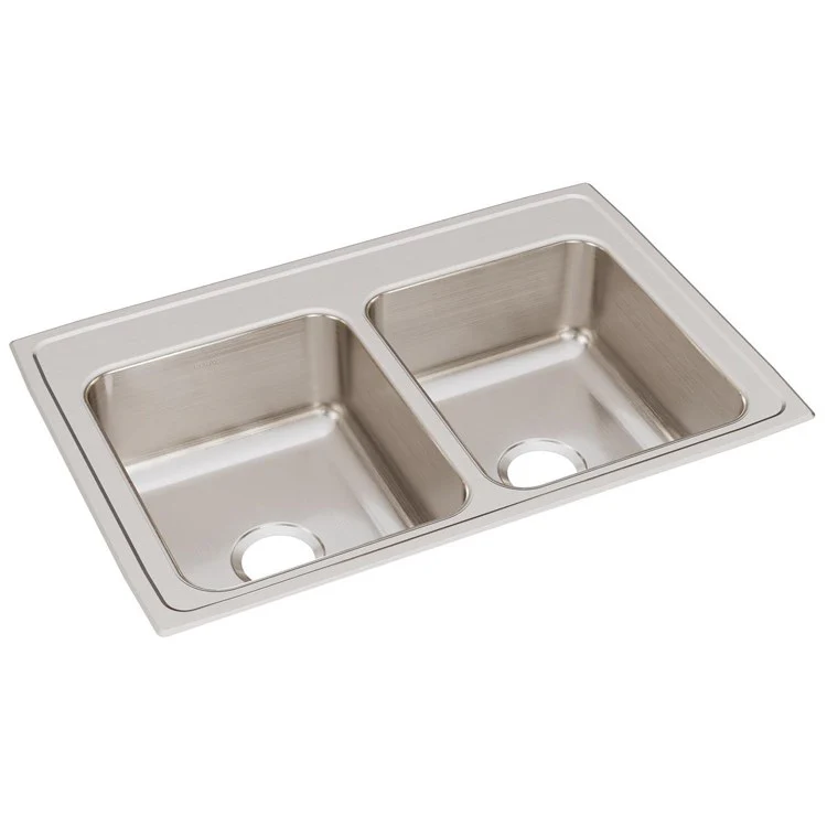 Kitchen Sink Lustertone Classic 33 x 22 Inch Double Bowl Equal Lustrous Satin Drop-In Stainless Steel Drain Location Center Sides and Bottom Pads - Frankwebs
