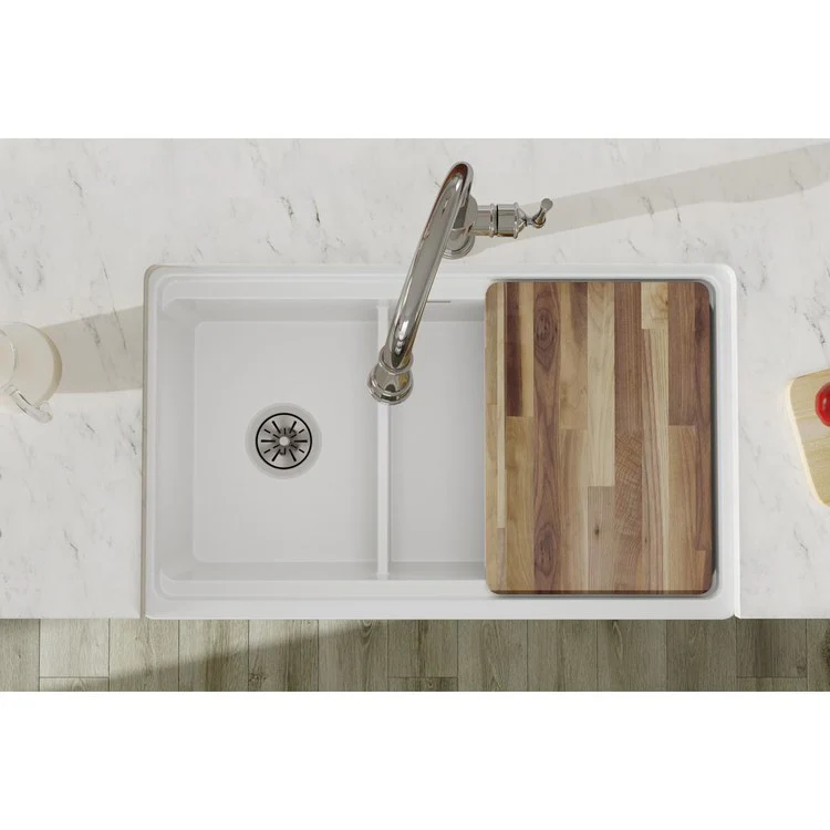 Kitchen Sink Fireclay 33 x 20 Inch Double Bowl 60/40 with Aqua Divide Apron Front White Farmhouse Drain Location Center Workstation - Frankwebs