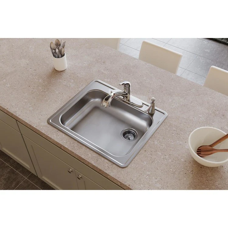 Kitchen Sink Dayton 25 x 21.25 Inch Single Bowl 1 Hole ADA Satin Drop-In Rectangle Drain Location Rear Right Depth 5-3/8 Inch Bottom Only Pads - Frankwebs