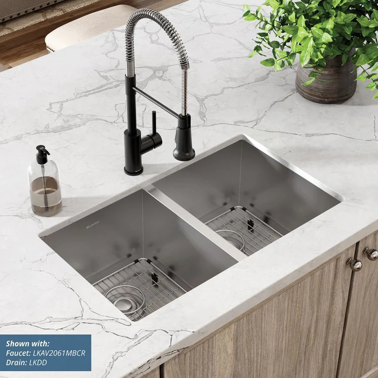 Sink Kit Crosstown Equal 30.75 x 18.5 Inch Double Bowl Polished Satin Two Bottom Grids Two Strainer Drains Cleanser Towel Cloth Bag - Frankwebs