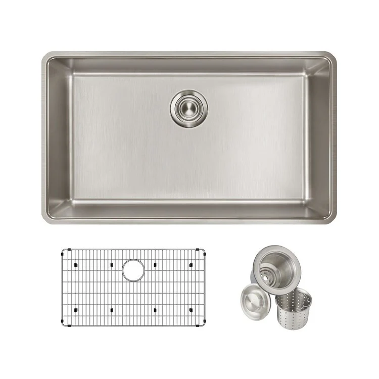 Sink Kit Lustertone Iconix 32.5 x 19.5 Inch Single Bowl Luminous Satin Bottom Grid Drain Strainer - Frankwebs