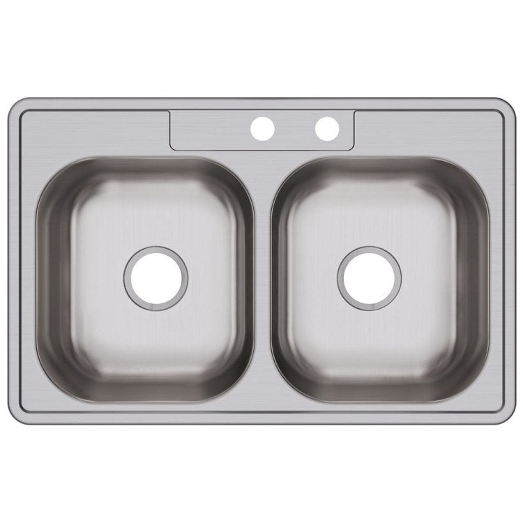 Kitchen Sink Dayton 33 x 21.25 Inch Double Bowl Equal MR2 Hole ADA Satin Top Mount Rectangle Drain Location Center Depth 6-4/7 Inch Bottom Only Spray - Frankwebs