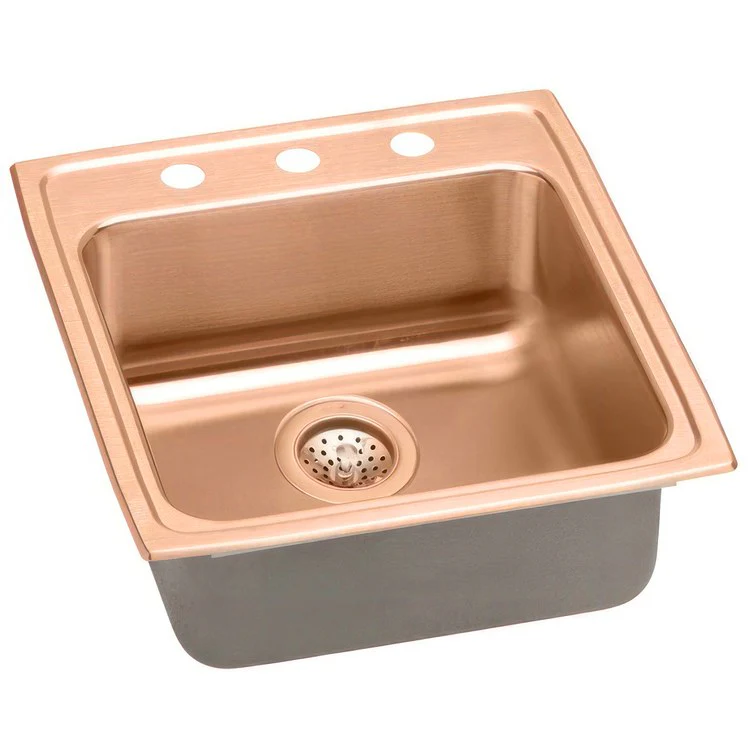 Kitchen Sink 19.5 x 22 Inch Single Bowl 2 Hole ADA Copper Drop-In Rectangle Drain Location Rear Center Depth 6-1/2 Inch Full Spray Sides and Bottom - Frankwebs