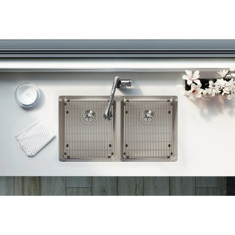 Kitchen Sink Lustertone Iconix 32.75 x 19.5 Inch Double Bowl Kit with Perfect Drain Luminous Satin Undermount - Frankwebs