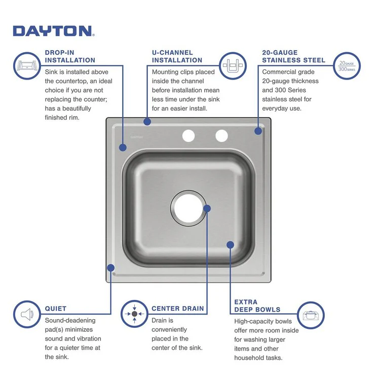 Laundry Sink Dayton Premium 25 x 22 Inch Single Bowl MR2 Hole Premium Highlighted Satin Drop-In - Frankwebs