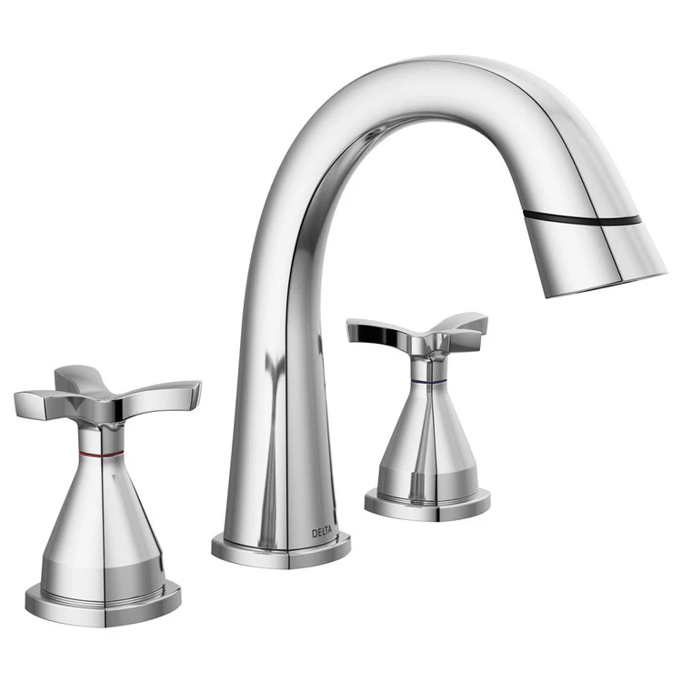 Lavatory Faucet Stryke Widespread 4-16 Inch Spread 2 Helo ADA WaterSense Lumicoat Chrome 1.2 Gallons per Minute Metal Pop-Up 3 Hole Diamond Seal Technology - Frankwebs
