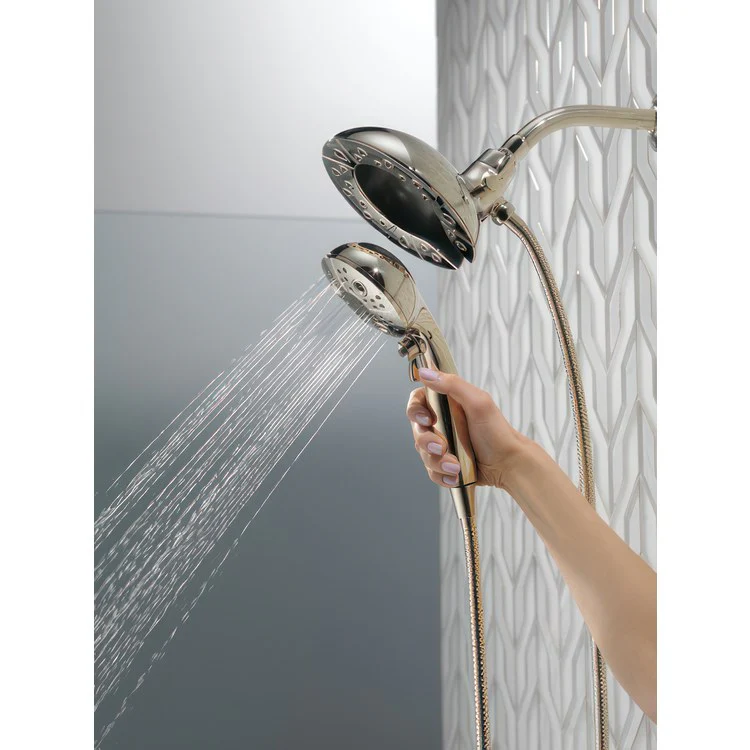 Handshower Combination In2ition Universal Showering Components H2Okinetic 2-In-1 Lumicoat Polished Nickel WaterSense 5 Function 6-7/8 Inch Includes 60-82 Inch Stretchable Metal Hose - Frankwebs
