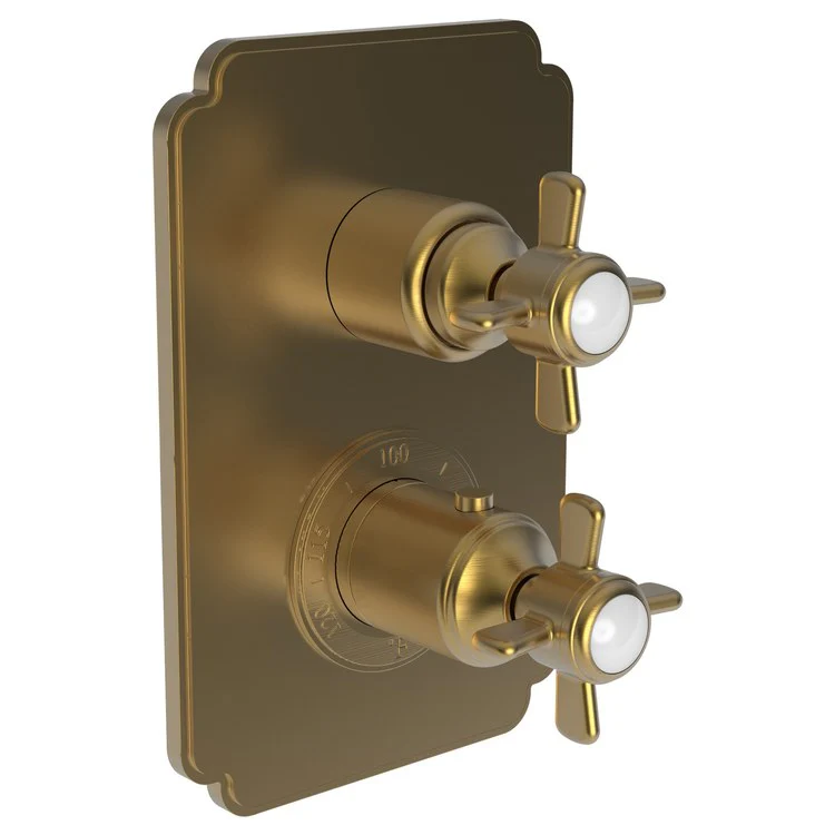 Thermostatic Trim Fairfield Rectangular Plate 2 Cross Satin Gold PVD ADA for Luxtherm 1/2 Inch Rough Valve Face Plate Diverter and Temperature-Adjust Handles Brass - Frankwebs