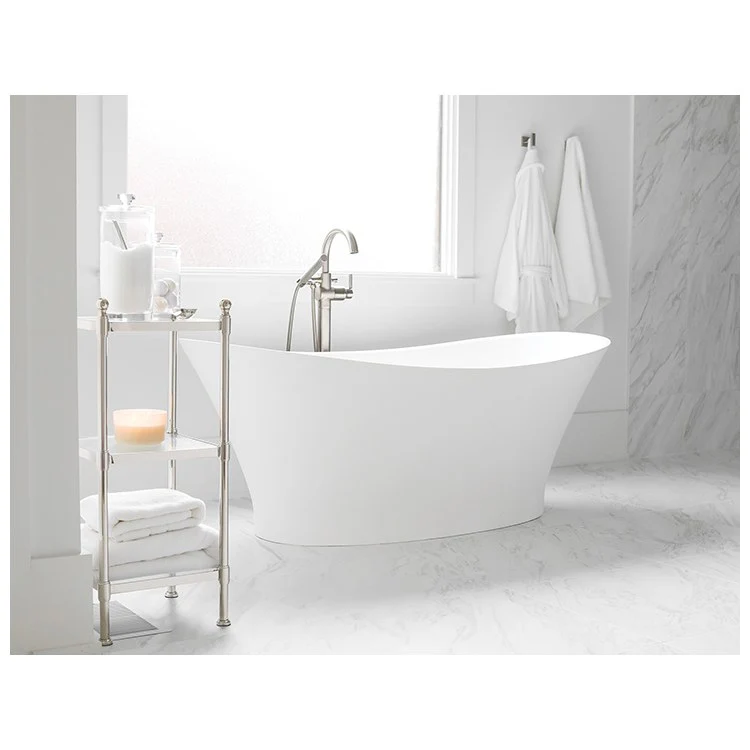 Soaking Tub Mallory 66 x 35.25 Inch Freestanding Center White Gloss Sculpturestone 79 Gallons 22-3/4 Inch - Frankwebs