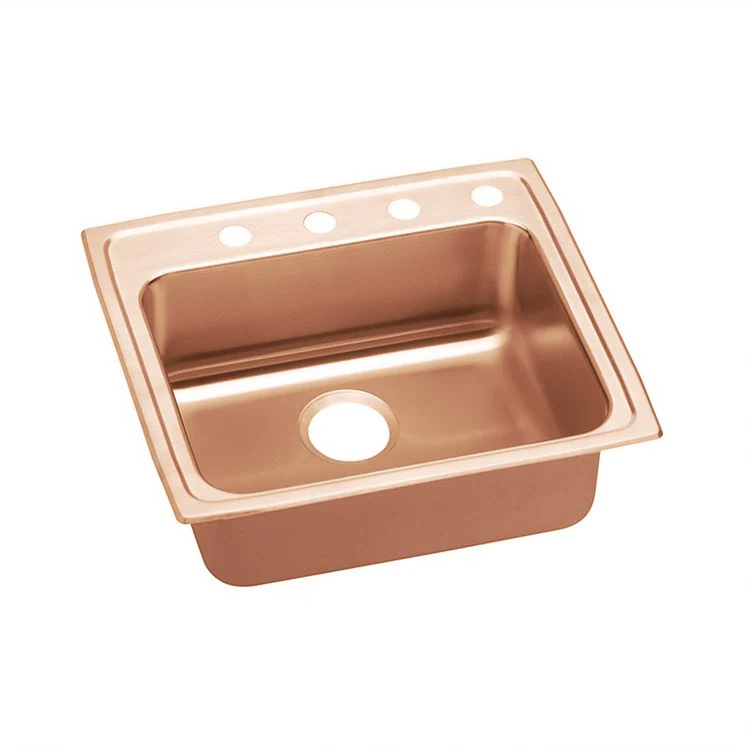 Kitchen Sink 25 x 21.25 Inch Single Bowl 4 Hole ADA Copper Drop-In Rectangle Drain Location Rear Center Depth 6-1/2 Inch Bottom Only Pads - Frankwebs