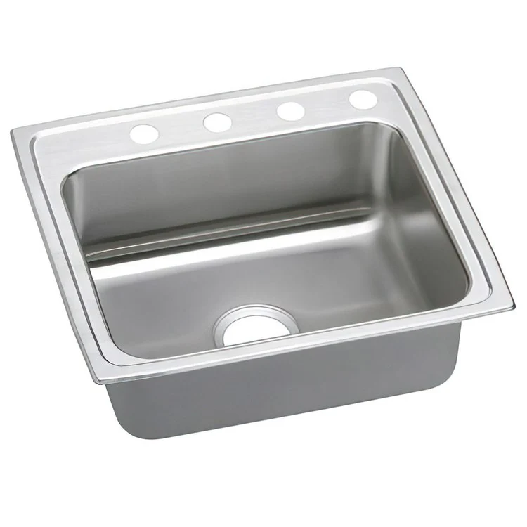 Kitchen Sink Lustertone Classic 25 x 21.25 Inch Single Bowl ADA Lustrous Satin Drop-In Rectangle Drain Location Rear Center Depth 6-1/2 Inch Quick Clip Mounting System Bottom Only Pads - Frankwebs
