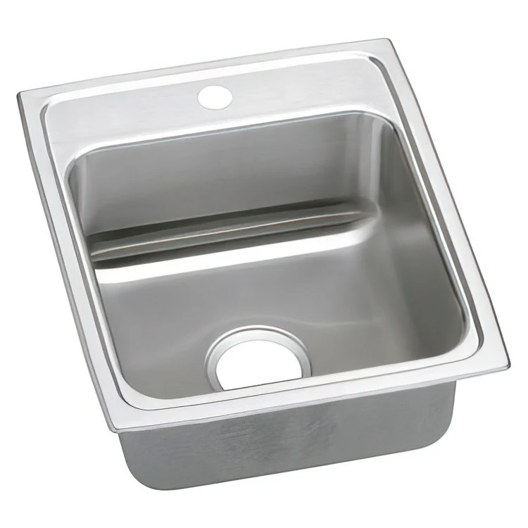 Kitchen Sink Lustertone Classic 17 x 20 Inch Single Bowl 1 Hole ADA Lustrous Satin Drop-In Rectangle Drain Location Rear Center Depth 6-1/2 Inch Quick Clip Mounting System Bottom Only Pads - Frankwebs