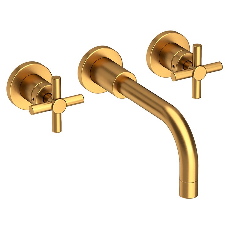 East Linear Two Handle Wall-Mount Bathroom Faucet with Cross Handles - French Gold - Frankwebs