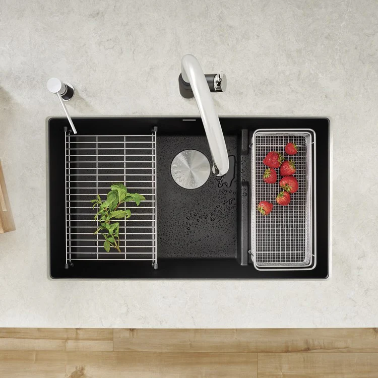 Kitchen Sink Precis Cascade 29 x 18 Inch Single Bowl Super Coal Black Undermount Rectangle Silgranit - Frankwebs