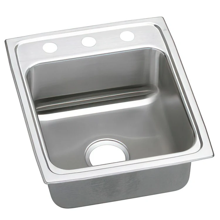 Kitchen Sink Lustertone Classic 17 x 20 Inch Single Bowl 3 Hole ADA Lustrous Satin Drop-In Rectangle Drain Location Rear Center Depth 5 Inch Quick Clip Mounting System Bottom Only Pads - Frankwebs