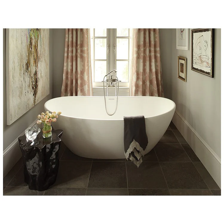 Soaking Tub Elise 63 x 32 Inch Freestanding Center White Matte Sculpturestone 86 Gallons 23-1/2 Inch - Frankwebs