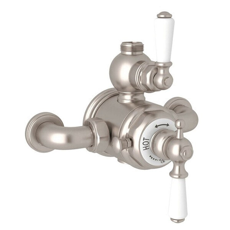 Thermostatic Valve Trim Edwardian Exposed with Volume & Temperature Control 2 Lever Satin Nickel - Frankwebs