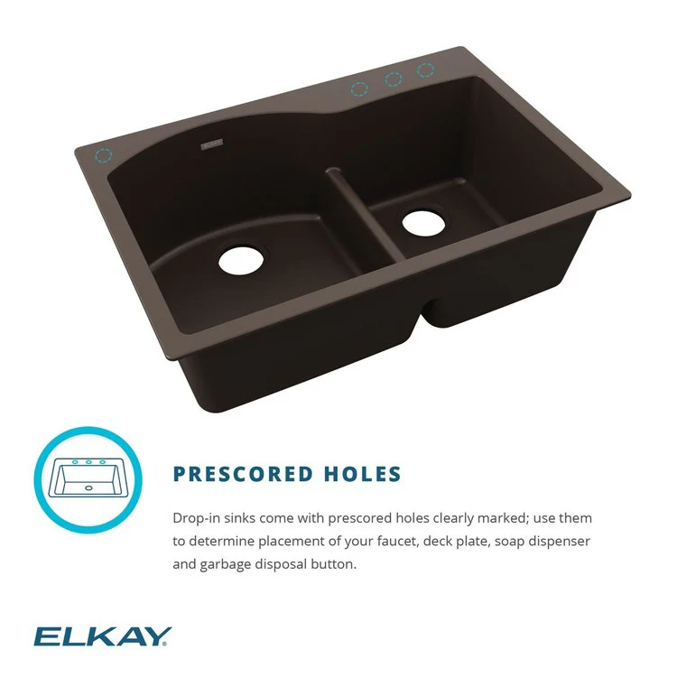 Kitchen Sink Quartz Classic 33 x 22 Inch Double Bowl Offset 60/40 with Aqua Divide Bisque Drop-In - Frankwebs