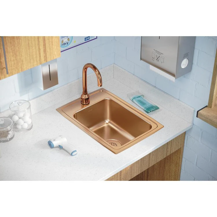 Kitchen Sink 15 x 22 Inch Single Bowl 3 Hole Copper Drop-In CuVerro Antimicrobial Copper Drain Location Center Bottom Only Pads - Frankwebs