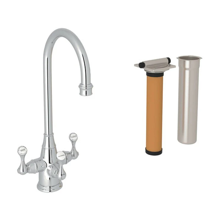 Bar Faucet Georgian Era with Filtration Kit 3 Lever C-Spout with 0.5GPM Filtration Feature Polished Chrome 1.5 Gallons per Minute - Frankwebs