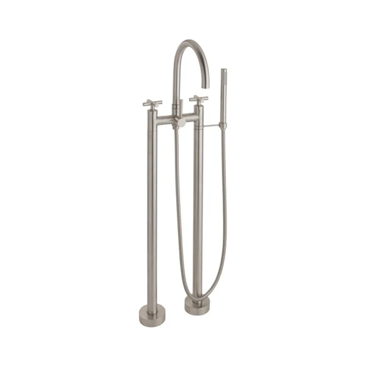 Tub Filler Asilomar Contemporary Floor Mount with Handshower 7 Inch Spread 3 Series 65 Cross Satin Nickel 2 Hole - Frankwebs