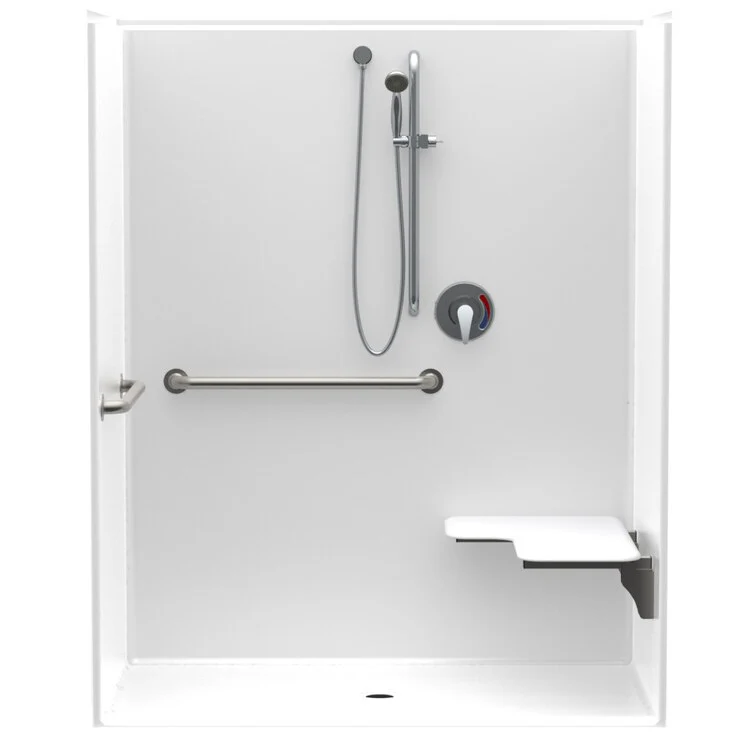 Shower Module 60 x 34 x 75-5/8 Inch Acrylic White ADA 1 Pieces Left Hand Seat with Grab Bar Center Drain - Frankwebs