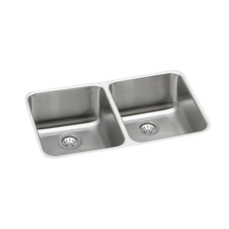 Kitchen Sink Lustertone Classic 30.75 x 18.5 Inch Depth 10 Inch Double Bowl Equal Kit Lustrous Satin Undermount Drain Location Rear Center - Frankwebs