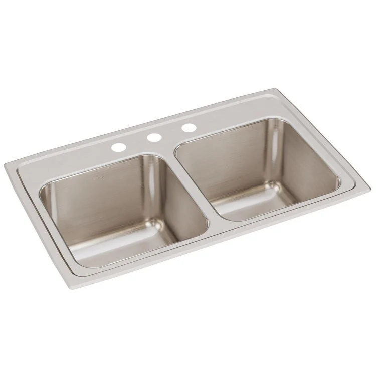 Kitchen Sink Lustertone Classic 29 x 18 Inch Double Bowl Equal 3 Hole Lustertone/Lustrous Satin Drop-In - Frankwebs