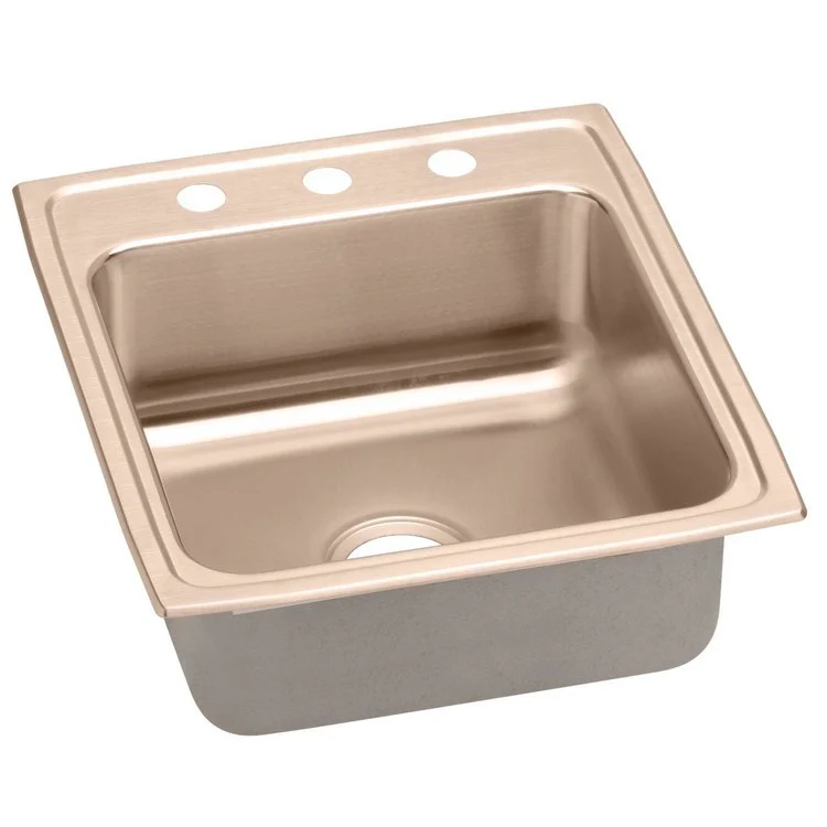 Kitchen Sink 19.5 x 22 Inch Single Bowl Copper Drop-In CuVerro Antimicrobial Copper Drain Location Center Bottom Only Pads - Frankwebs