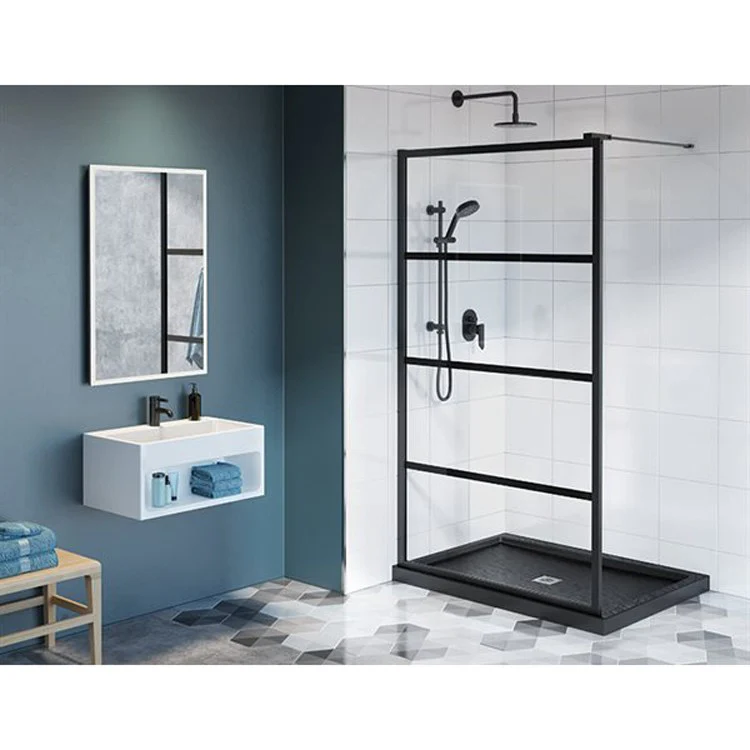 Shower Door Latitude Shield with 32 Inch Panel 32 x 79 Inch Matte Black Clear with Black 5/16 Inch - Frankwebs
