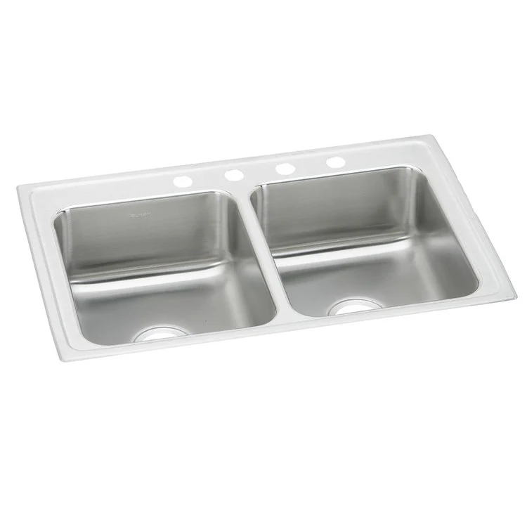 Kitchen Sink Lustertone Classic 37 x 22 Inch Double Bowl MR2 Hole Lustrous Highlighted Satin Top Mount Stainless Steel Drain Location Center Full Spray Sides and Bottom - Frankwebs