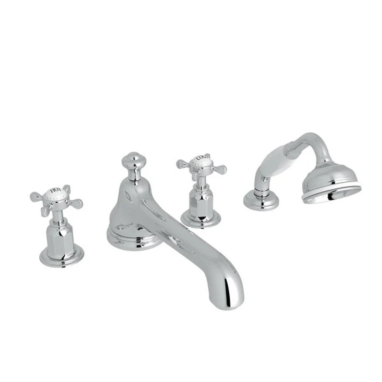 Tub Filler Edwardian Deck Mount with Handshower 2 Cross Low Level Spout Polished Nickel - Frankwebs