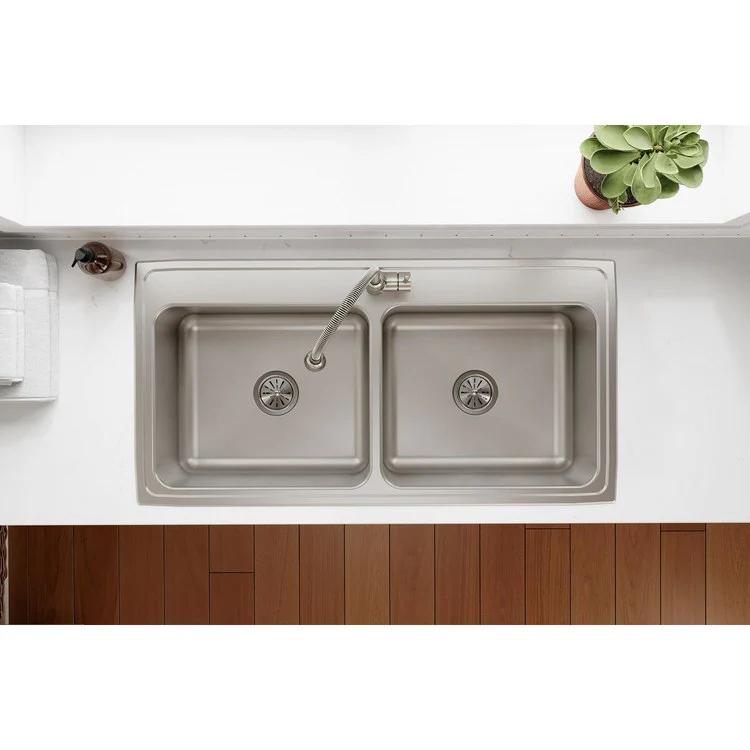 Kitchen Sink Lustertone Classic 43 x 22 Inch Double Bowl Equal 1 Hole Lustrous Satin Drop-In 10-1/8 Inch - Frankwebs