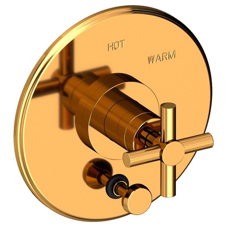East Linear Pressure Balance Tub/Shower Valve Trim Only with Cross Handle - French Gold PVD - Frankwebs
