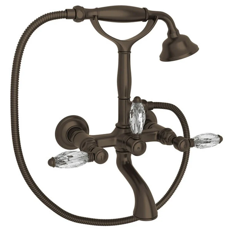 Tub Filler Wall Mount with Handshower 3 Crystal Lever Exposed Spout Tuscan Brass - Frankwebs