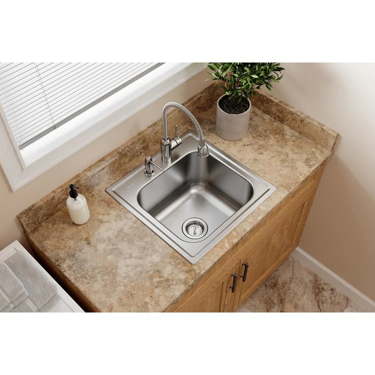 Kitchen Sink Dayton 20 x 20 Inch Single Bowl Laundry 2 Hole Premium Highlighted Satin Drop-In - Frankwebs