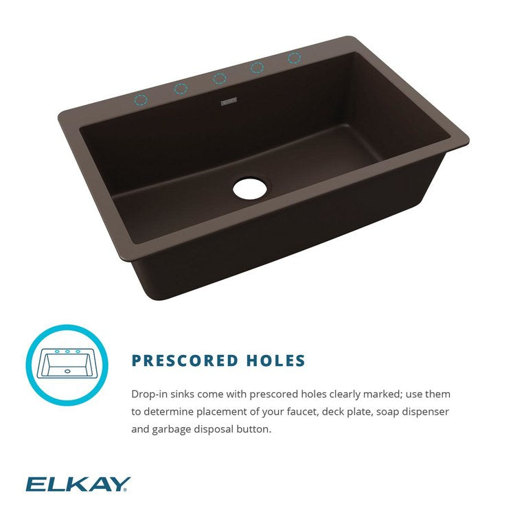 Kitchen Sink Quartz Classic 33 x 21 Inch Single Bowl Greystone Drop-In - Frankwebs