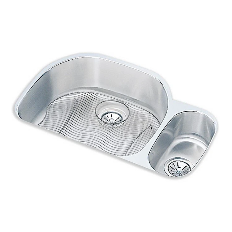 Kitchen Sink Lustertone Classic 32 x 21 Inch Double Bowl Offset 70/30 Kit Lustrous Highlighted Satin Undermount - Frankwebs