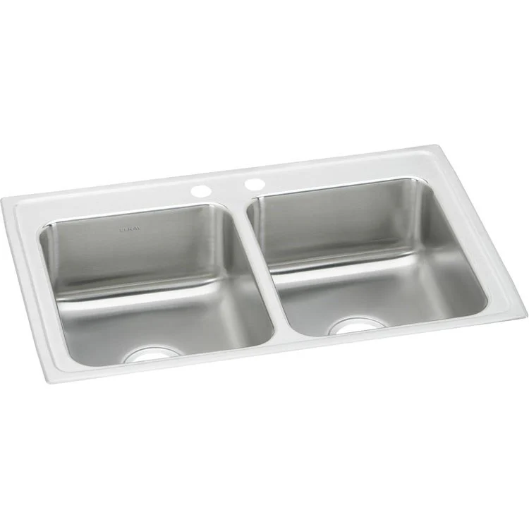 Kitchen Sink Lustertone Classic 33 x 21.25 Inch Double Bowl Equal 2 Hole Lustrous Satin Drop-In Stainless Steel Drain Location Center Sides and Bottom Pads - Frankwebs