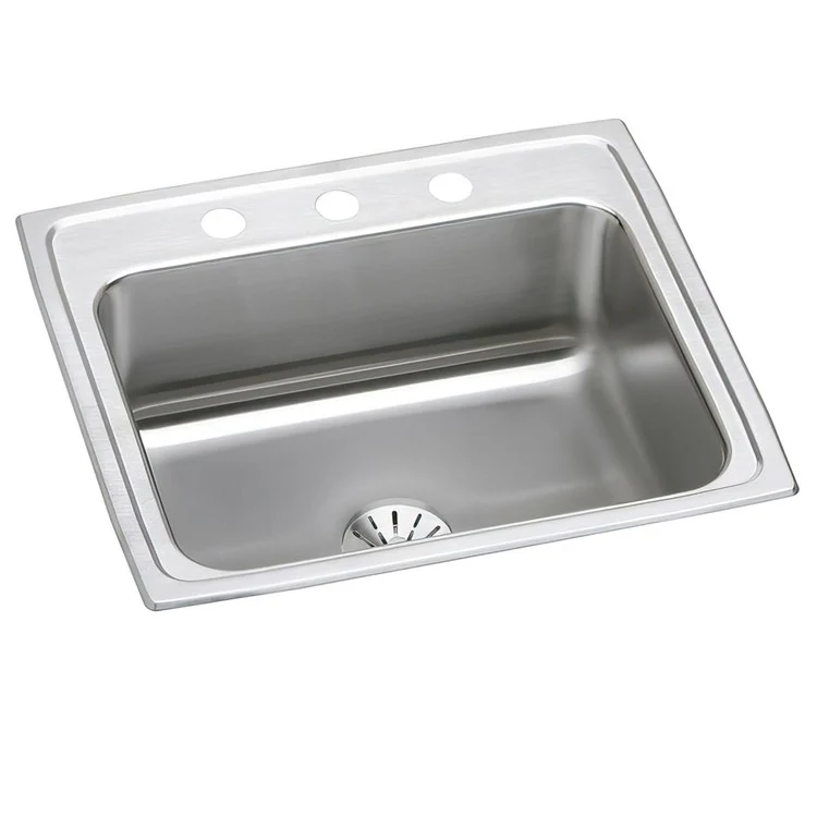 Kitchen Sink Lustertone Classic 22 x 19.5 Inch Single Bowl with Perfect Drain 3 Hole Lustrous Satin Drop-In Stainless Steel Drain Location Center Bottom Only Pads - Frankwebs